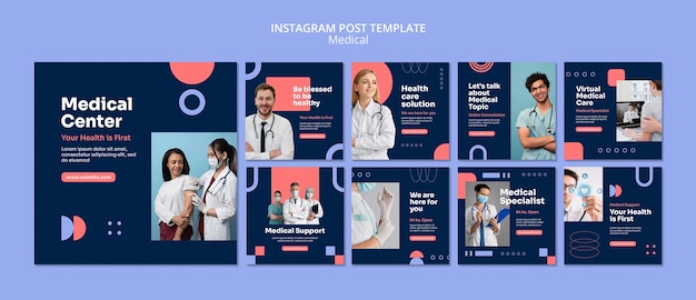 Instagram-Beiträge für die medizinische Versorgung im flachen Design