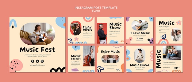 Instagram-beiträge für musikveranstaltungen im flachen design