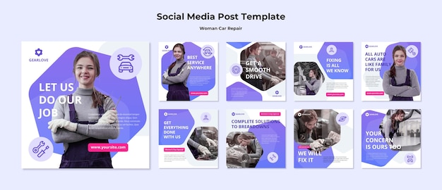 PSD instagram beiträge sammlung für weibliche automechaniker