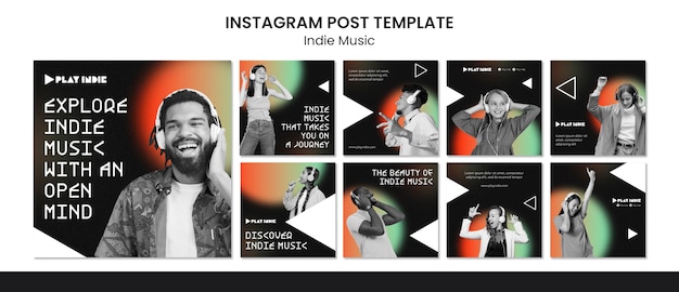 PSD instagram-beiträge zu indie-musik mit farbverlauf