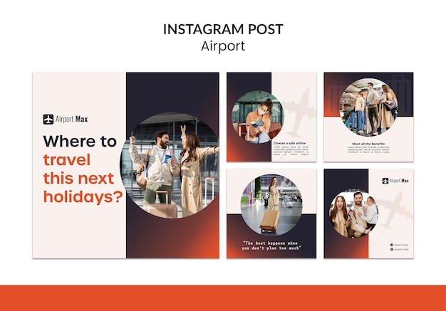 PSD instagram-beiträge zum flughafen mit farbverlauf