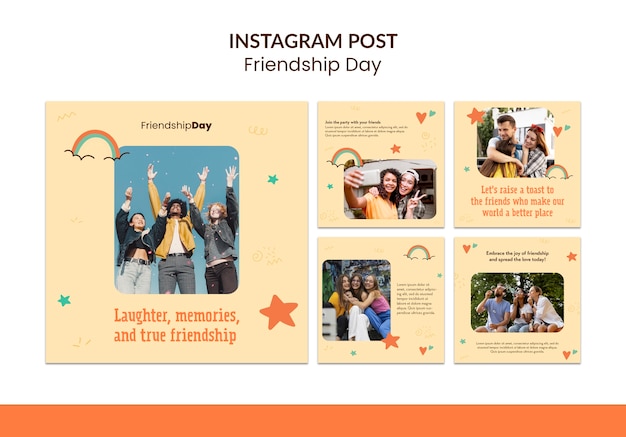 PSD instagram-beiträge zum freundschaftstag im flachen design
