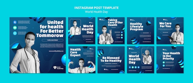 Instagram-Beiträge zum Weltgesundheitstag mit Farbverlauf