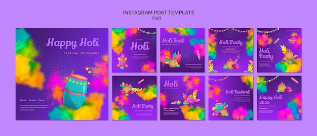 PSD instagram-beiträge zur feier des holi-festivals