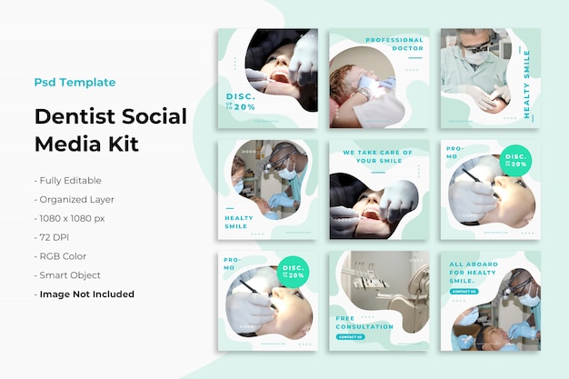 PSD instagram-beitragssammlung zum thema zahnarzt