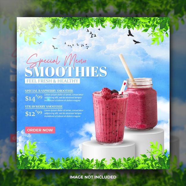 Instagram-beitragsvorlage für frisches smoothie-menü