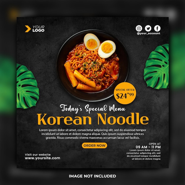 Instagram-beitragsvorlage für koreanisches essensmenü