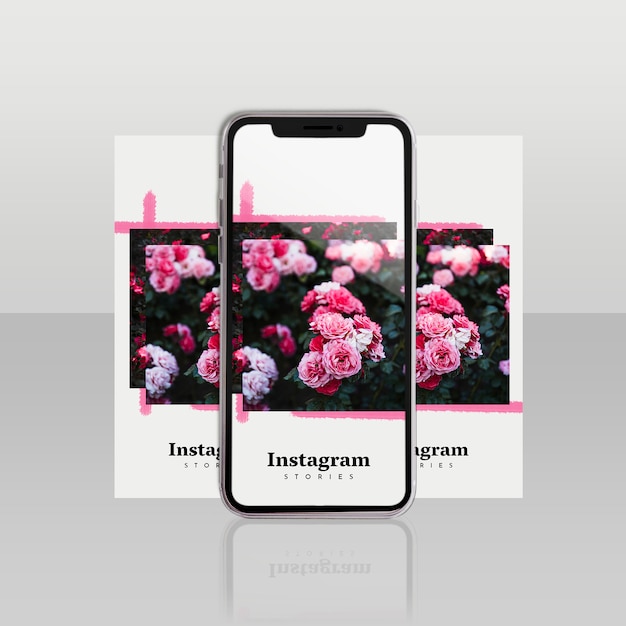 PSD instagram-beitragsvorlage mit smartphone und blumenkonzept