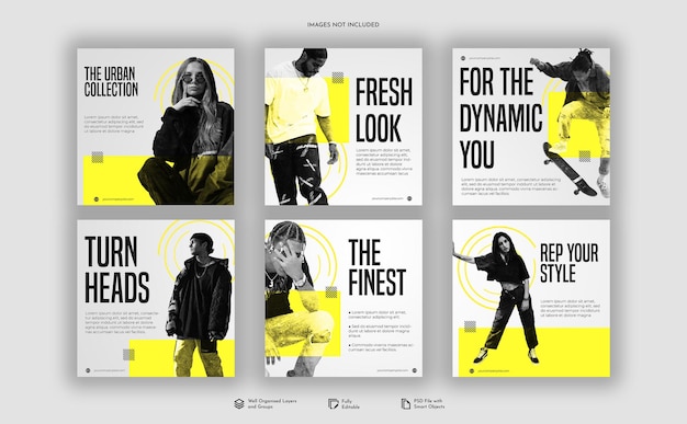 PSD instagram-beitragsvorlagensatz für urbane mode