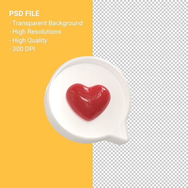 Instagram come icona 3d o facebook amore notifiche emoji rendering 3d isolato