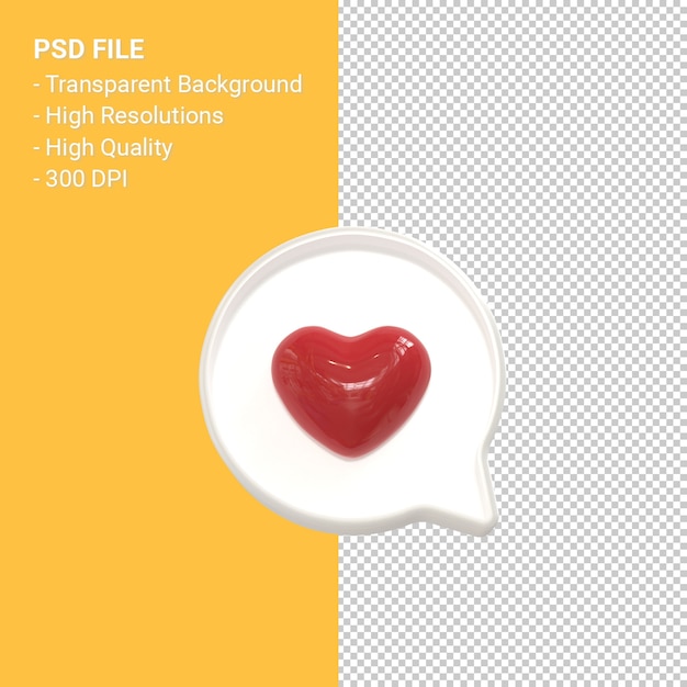 Instagram come icona 3d o facebook amore notifiche emoji rendering 3d isolato