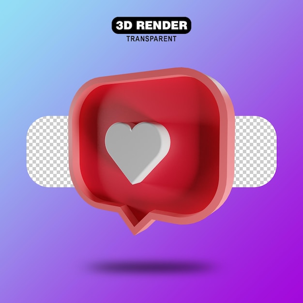 Instagram como ícone 3d ou notificações de emoji de amor do facebook 3d renderização de coração branco