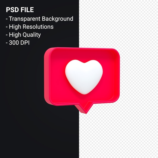 Instagram como icono 3d o facebook love emoji notificaciones renderizado 3d aislado