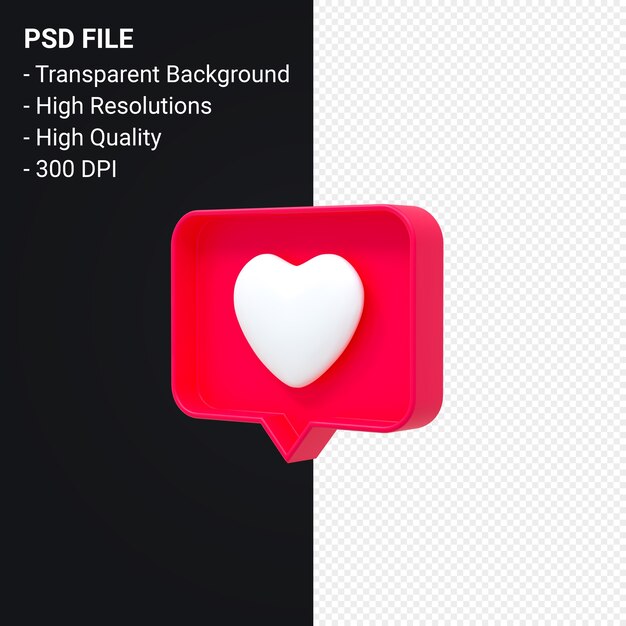 Instagram como icono 3d o facebook love emoji notificaciones renderizado 3d aislado
