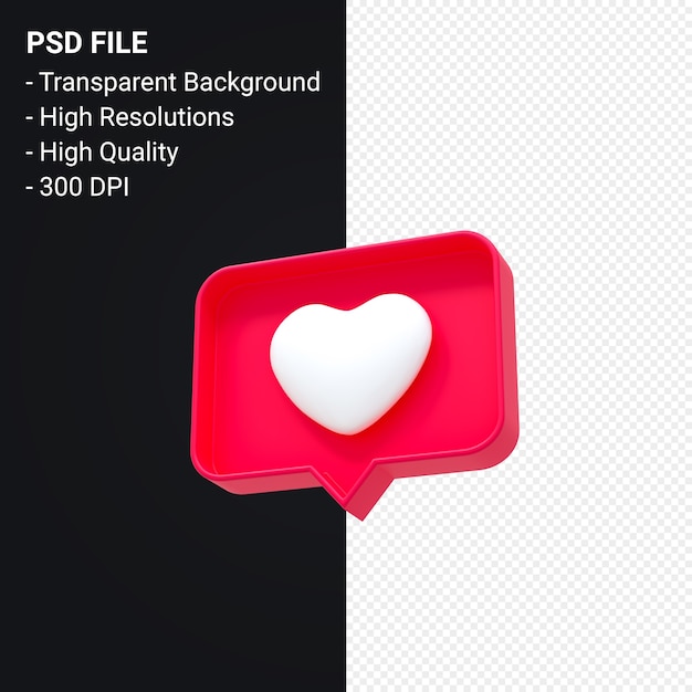 Instagram como icono 3d o facebook love emoji notificaciones renderizado 3d aislado