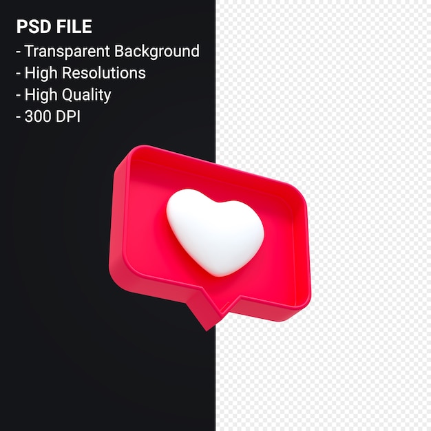 Instagram como icono 3d o facebook love emoji notificaciones renderizado 3d aislado
