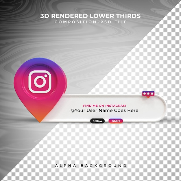 Instagram conecte-nos nas mídias sociais abaixe o terceiro crachá de ícone de renderização de design 3d