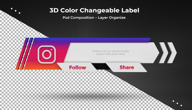 PSD instagram conecte-nos nas mídias sociais abaixe o terceiro crachá de ícone de renderização de design 3d