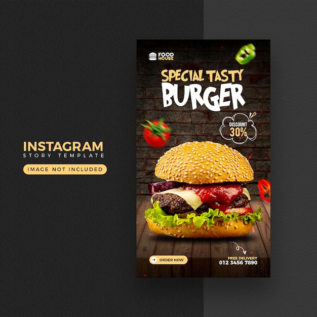Instagram de menu de comida e modelo de história do facebook