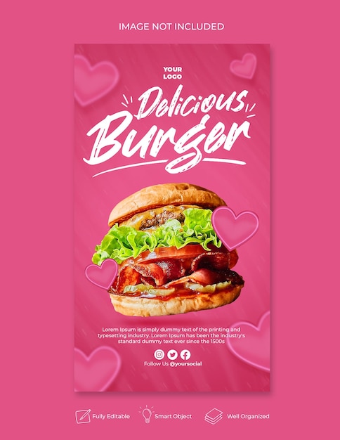 Instagram de menu de restaurante delicioso e modelo de história do facebook