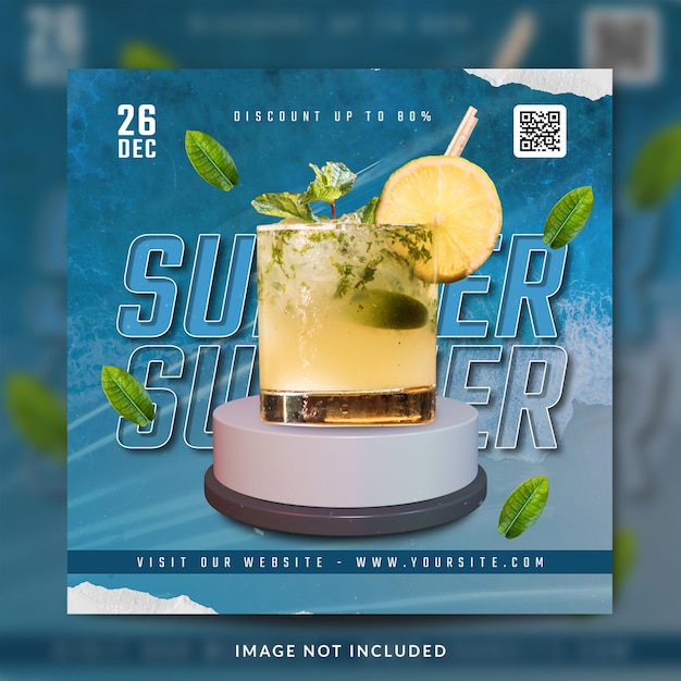 PSD instagram do menu de bebidas de verão e modelo de postagem nas redes sociais