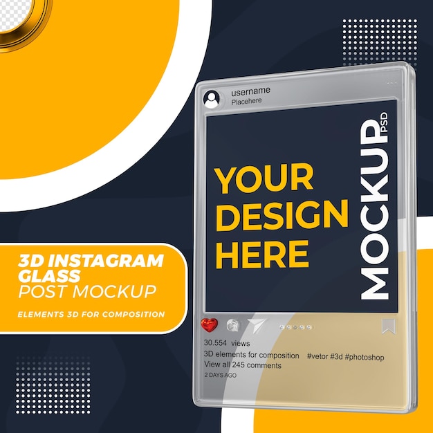 PSD instagram em renderização de formato de vidro