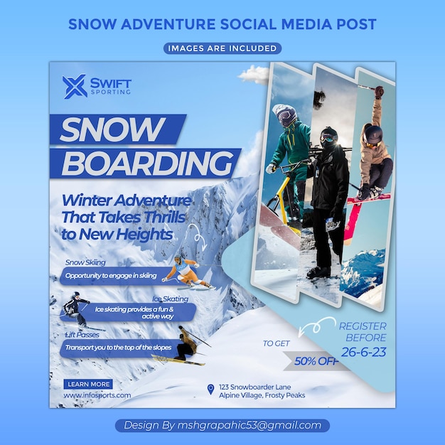 Instagram amp Facebook Snow Boarding Advertising et Social Media Post Design