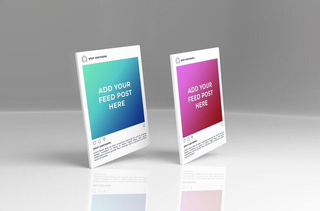 Instagram feed des médias sociaux affichage de maquette d'affichage 3D illustration de rendu psd objet intelligent nom d'utilisateur ui