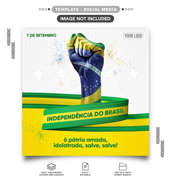 Instagram-feed-vorlage für soziale medien unabhängigkeit von brasilien bis zum 7. september