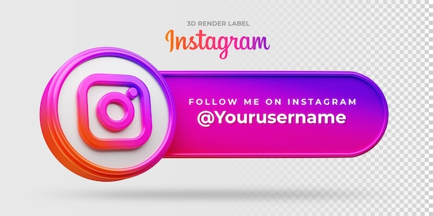 Instagram follow me banner 3d-renderetikett isoliert auf weißem hintergrund