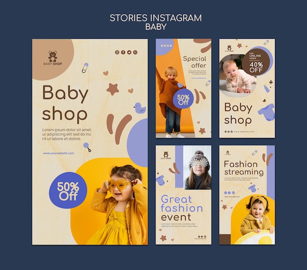 Instagram-geschichten für babygeschäfte im flachen design