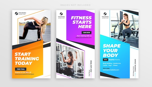 Instagram-geschichten für fitnessübungen und fitnesstraining oder social-media-post-web-banner-vorlage
