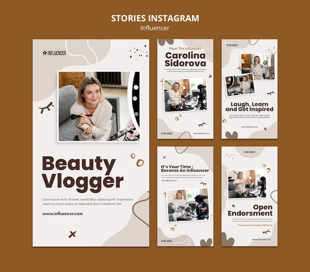 Instagram Geschichten Sammlung für Beauty Vlogger mit junger Frau