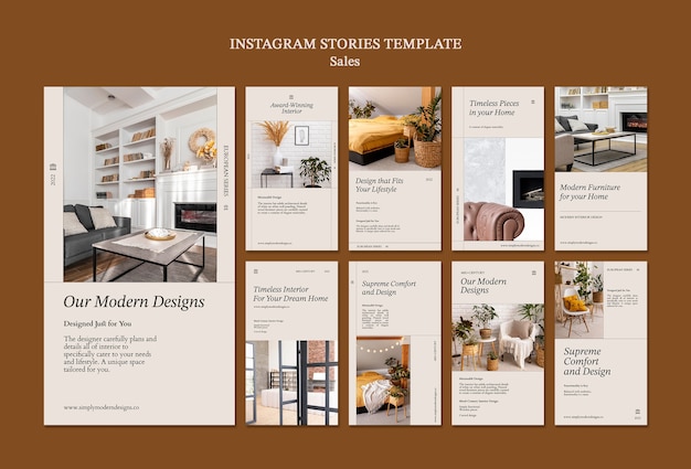 PSD instagram-geschichten-sammlung für den verkauf von innendekoration mit möbeln