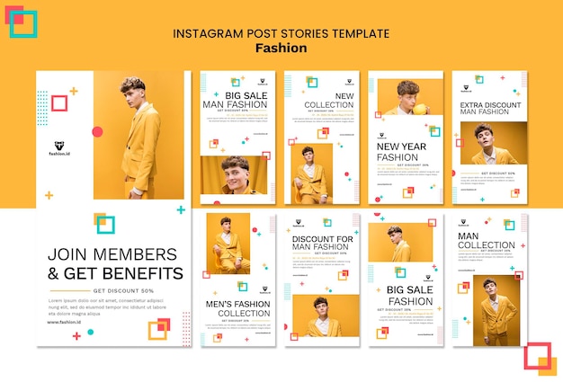 PSD instagram geschichten sammlung für mode mit männlichem model