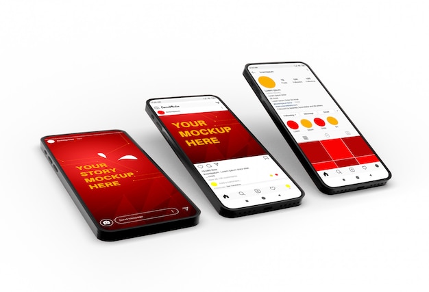 Instagram-geschichten und post-vorlage auf smartphone-modell