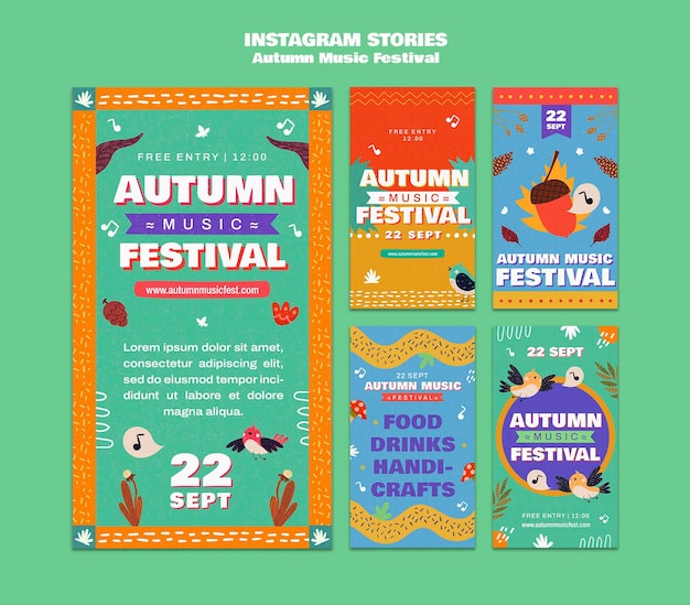 Instagram-Geschichten zum Herbstfest im flachen Design