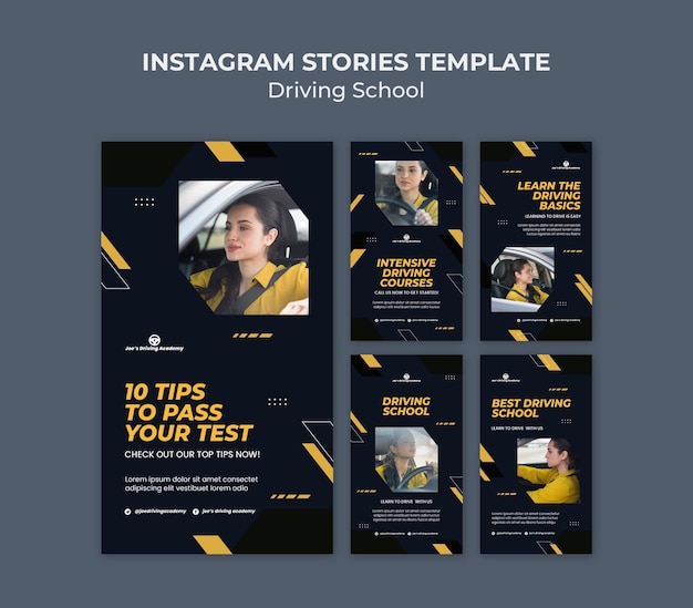 PSD instagram-geschichtensammlung für die fahrschule mit fahrerin