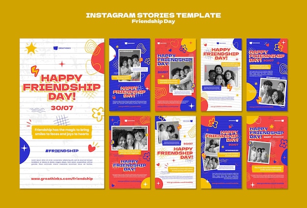 Instagram-geschichtensammlung zum freundschaftstag mit abstrakten formen