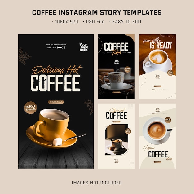 Instagram-Geschichtsvorlagen für Kaffee PSD-Datei
