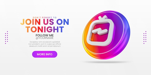 Instagram con icono 3d ig tv para banner de redes sociales