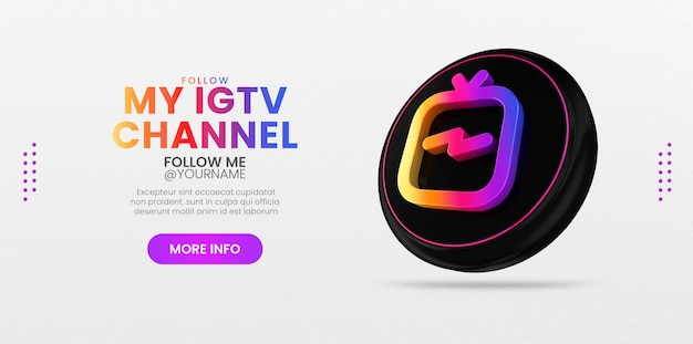 PSD instagram con icono 3d ig tv para banner de redes sociales