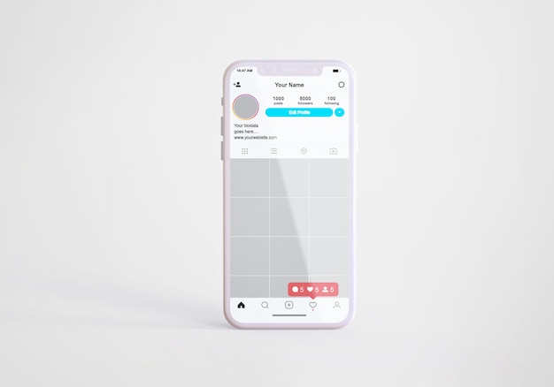 Instagram de médias sociaux sur la maquette de téléphone mobile