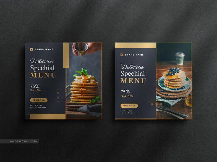 Instagram minimalista moderno e mídia social postam banner de comida com um modelo de luxo limpo