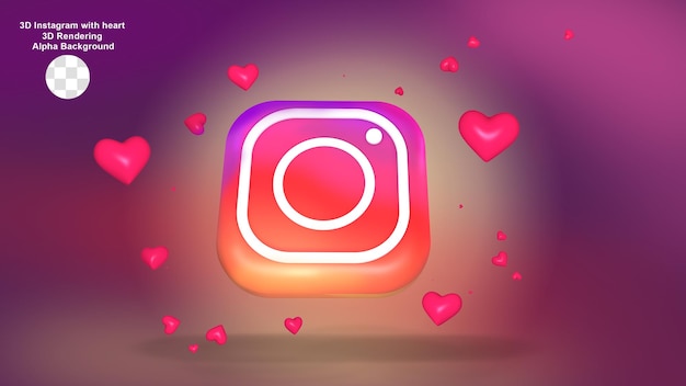 Instagram mit herz 3d-rendering