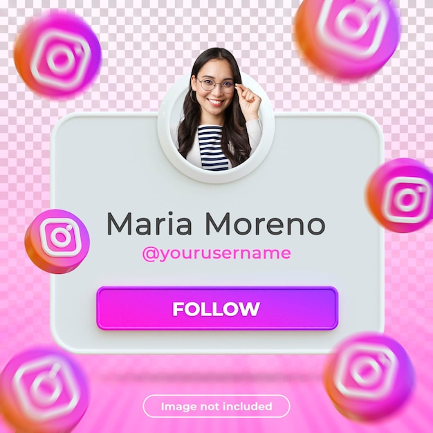 Instagram perfil banner 3d render etiqueta aislada sobre fondo blanco