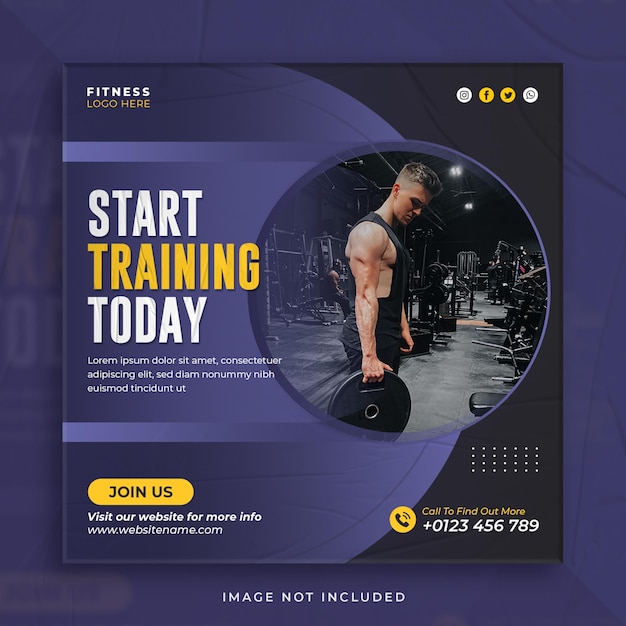 Instagram-post für fitness- und fitnessstudio-werbeaktionen in sozialen medien und quadratisches flyer-design