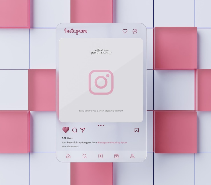 PSD instagram post mockup 3d scena renderizzata