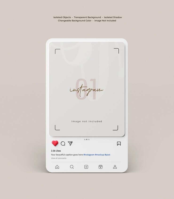 PSD instagram post mockup on smartphone screen