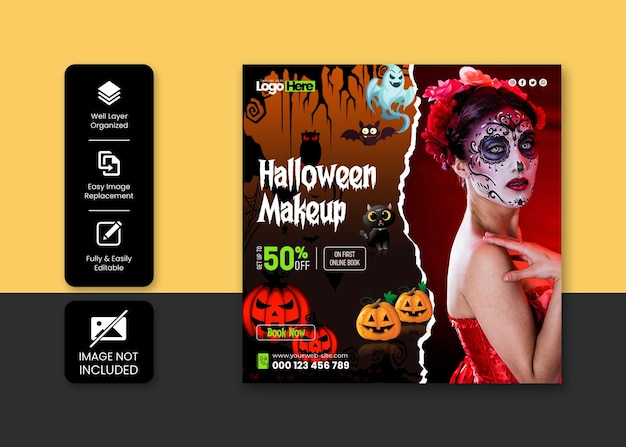 Instagram-post oder social-media-banner-vorlage für den halloween-make-up-salon